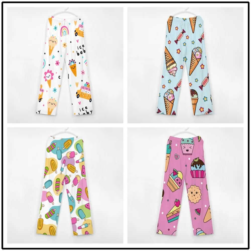 Ice Cream Pattern Cute Pajama Pants Mens Womens Lounge Pants Super Soft Unisex Sleep Pajama Bottoms with Pockets Drawstring