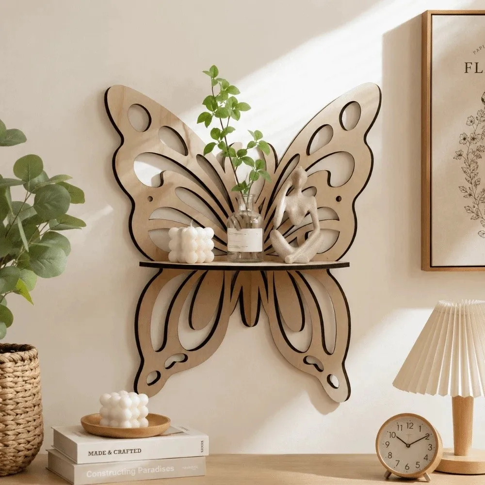 Hollowed Out Butterfly Shaped Shelf Wall-Mounted Artistic Flower Wall Shelf Home Decor Decorative Wall Bracket Wall Decor