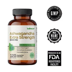 Balincer Ashwagandha Capsules - Helps Relieve Anxiety, Stress. Energy Replenishment, Improved Mood, Improved Concentration,