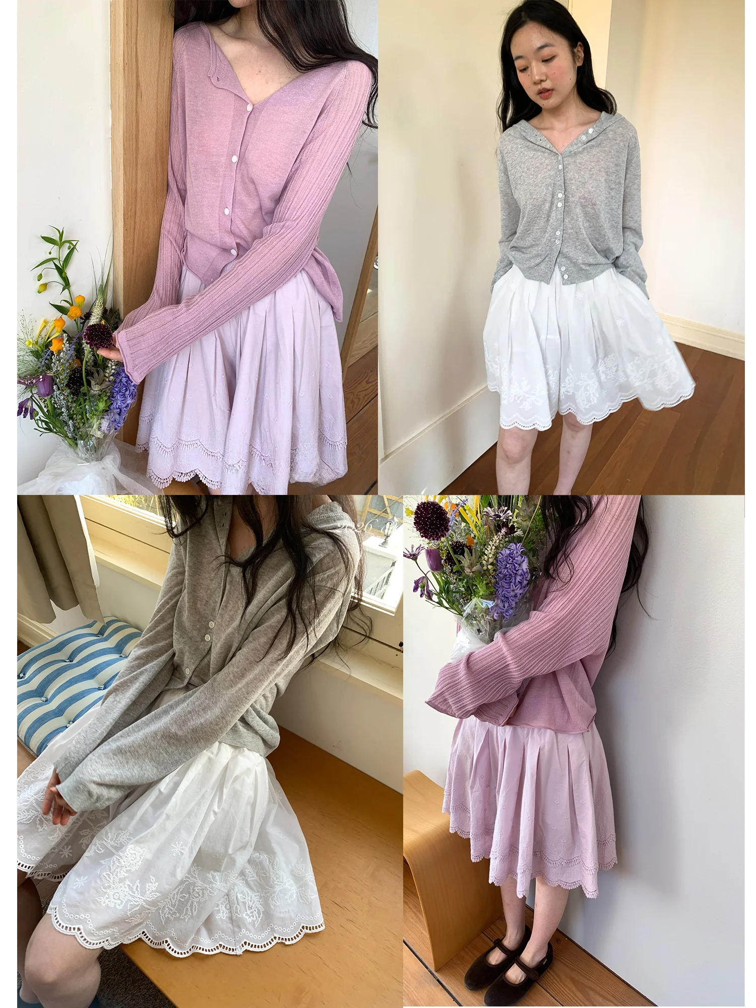 

Юбка-брюки White Whale Park Light Purple Magnolia с объемной 3D-вышивкой, дышащие, из хлопка, с высокой талией, А-силуэт