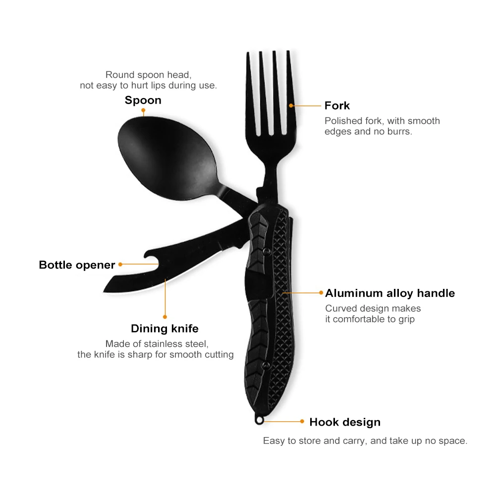 Outdoor Folding Spoon Fork Knife Combo Set Cutlery Picnic Travel Portable Multitool Stainless Steel Camping Utensils Hand Tools