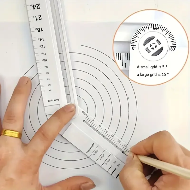 

Многофункциональная складная геометрическая линейка для черчения, используемая для создания геометрических шаблонов с измерением углов в школьных кабинетах.
