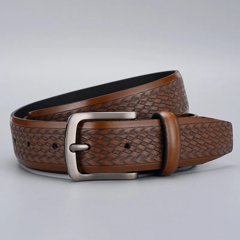 Luxury Vintage Braided Emboss Belts For Men Famous Brand Classic Pu Leather Waist Male Strap  Belt for Jeans High Quality