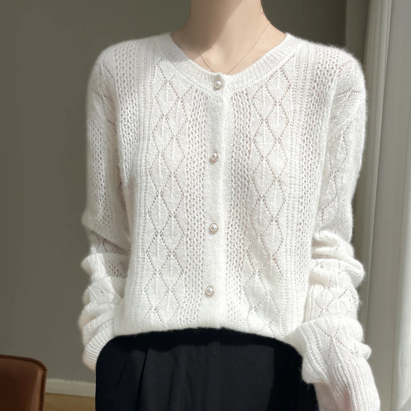 Herfst 100% merinowol damesvest met lange mouwen, effen kleur holle trui, comfortabele zachte top, klassieke stijl