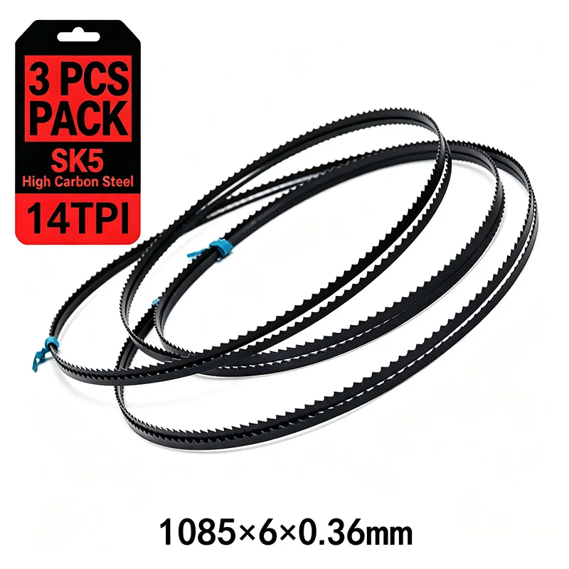 3Pack 1085mm 14TPI Bandsaw Blades SK5 Steel Curved Cut Saw Blades Durable Wood Cutter Bandsaw Accessories for DIY Woodworking