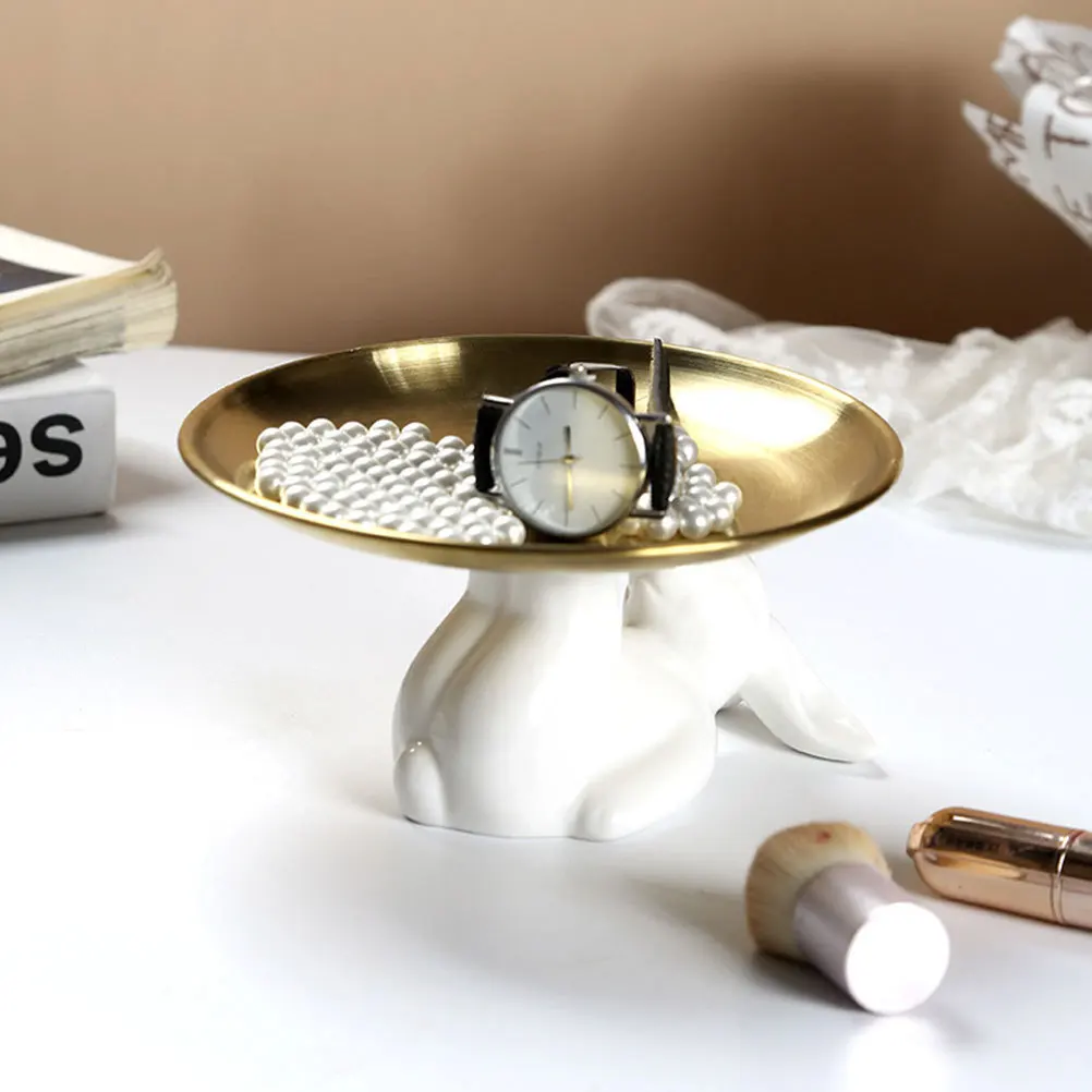 Rabbit Shape Stainless Steel Jewelry Tray Durable Ring Holder Decorative Display Tray for Small Item Storage Storage Plate