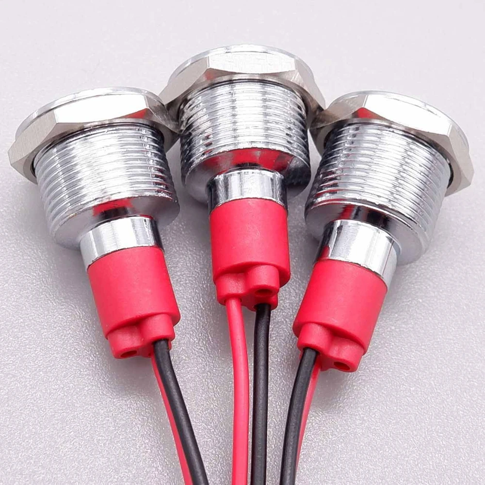 12mm With Wire LED Signal Light Power Supply Indicator Lamp Metal Indicator Light 3v 6v 12v 24v 110v 220v Red Orange Green White