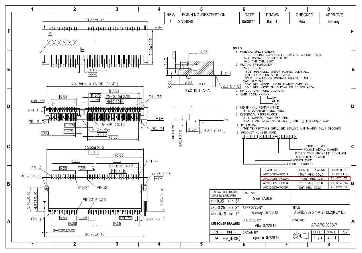 5 шт./APCI0084-P002A APCI0085-P002A интерфейс M2/NGFF
