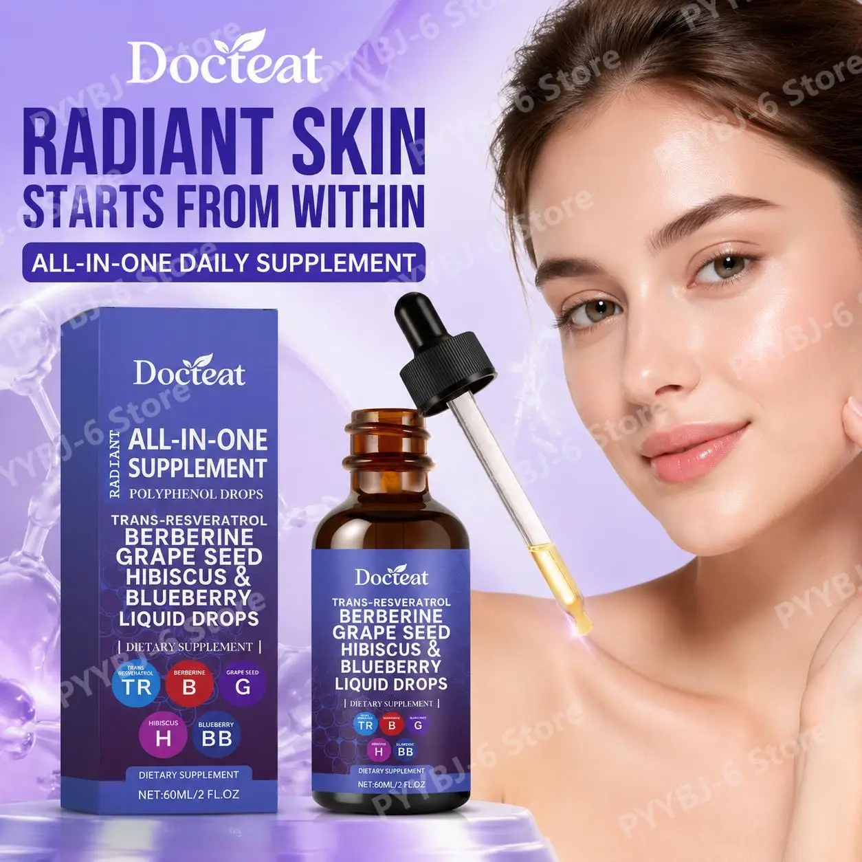 Docteat Polyphenol Liquid Drops with Vitamin C Trans-Resveratrol Berberine Grape Seed Antioxidant Support Skin Radiance 60ml