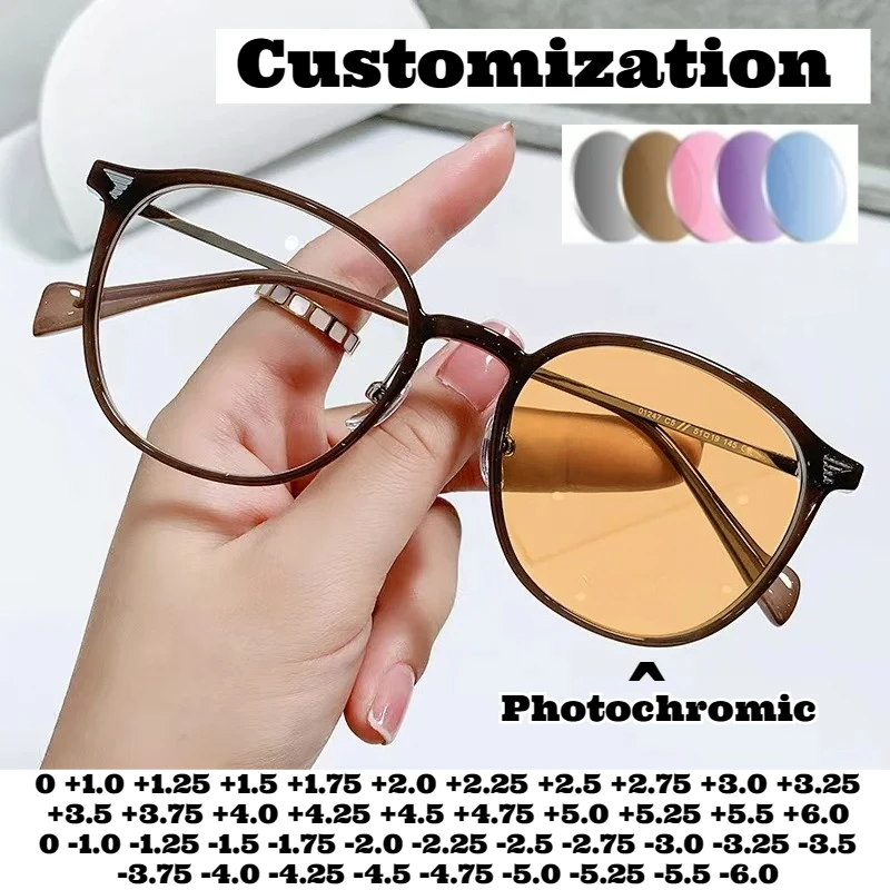 

Vintage Round Frame Photochromic Prescription Eyeglasses Retro Fashion Eyeglasses for Men and Women Custom Formulated Lenses