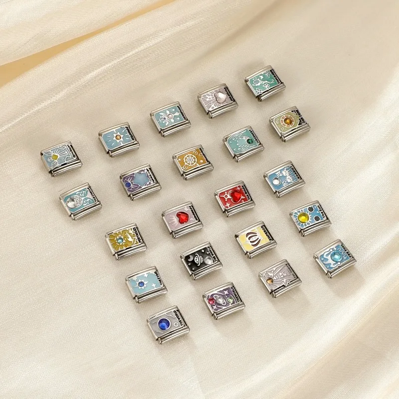 1PC DIY Stainless Steel Italian Charm Links Fit For 9mm Bracelets Women Men Jewelry Making Accessories Tarot Cards Planet Sun