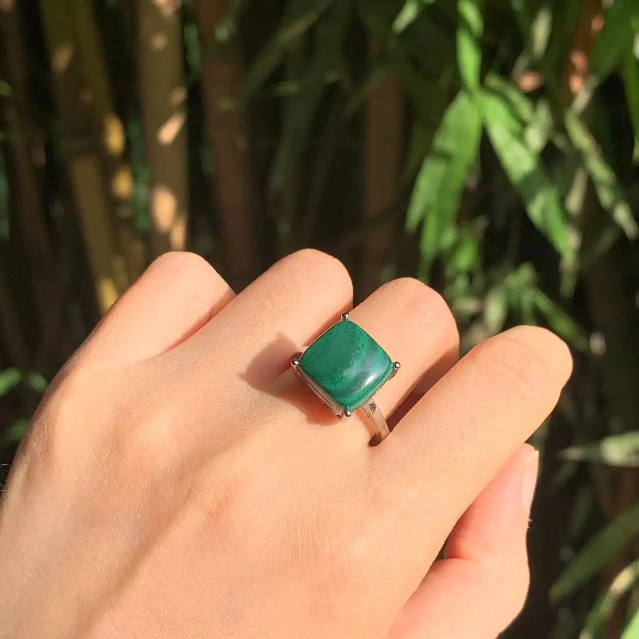 MM Natural Malachite Ring Adjustable Heart Female Simple Ring Jewelry for Women Gift Wholesale High Quality Vintage Fine