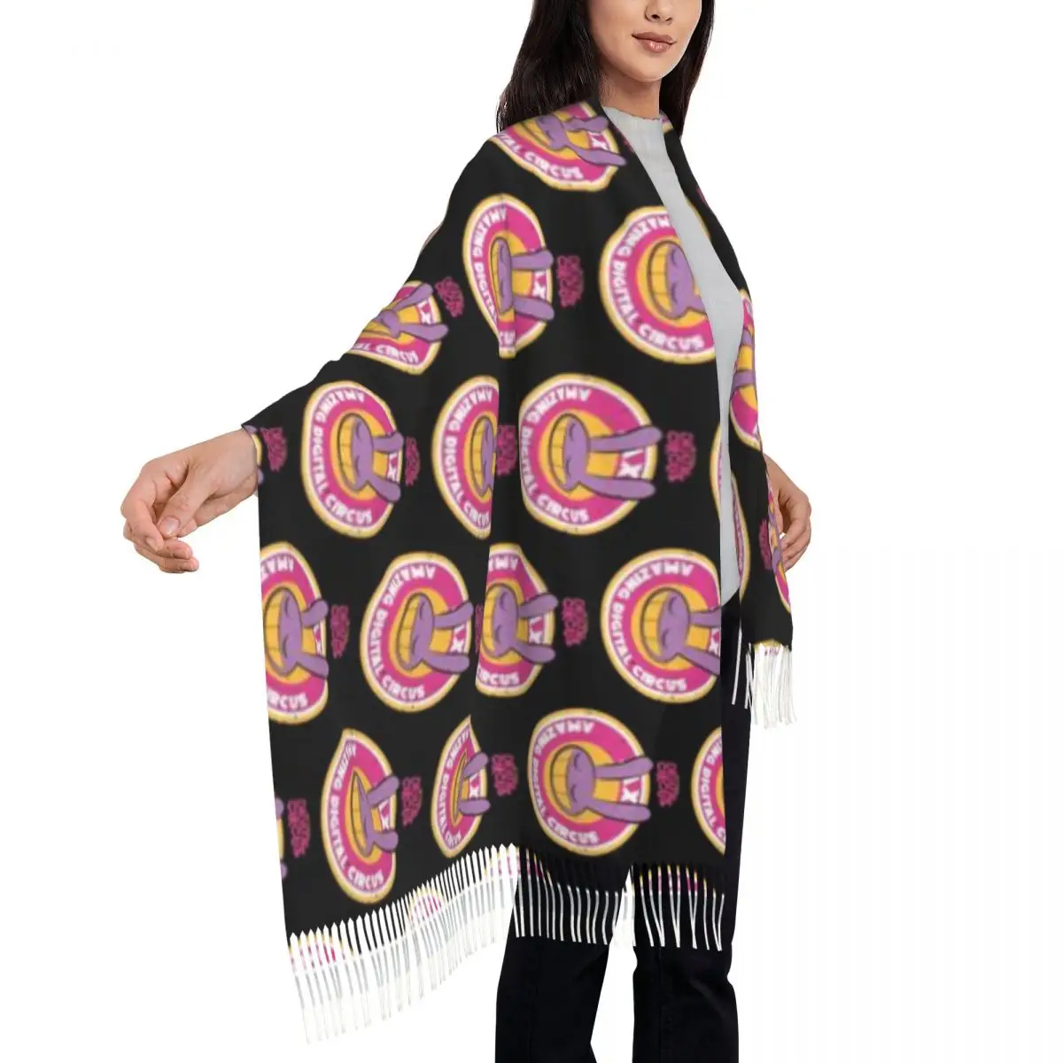 УДИВИТЕЛЬНАЯ ЦИФРОВАЯ ЭМБЛЕМА CIRCUS JAX CIRCLE (БОРЖНЫЙ СТИЛЬ) 72x197см Шаль Шарф с кисточками