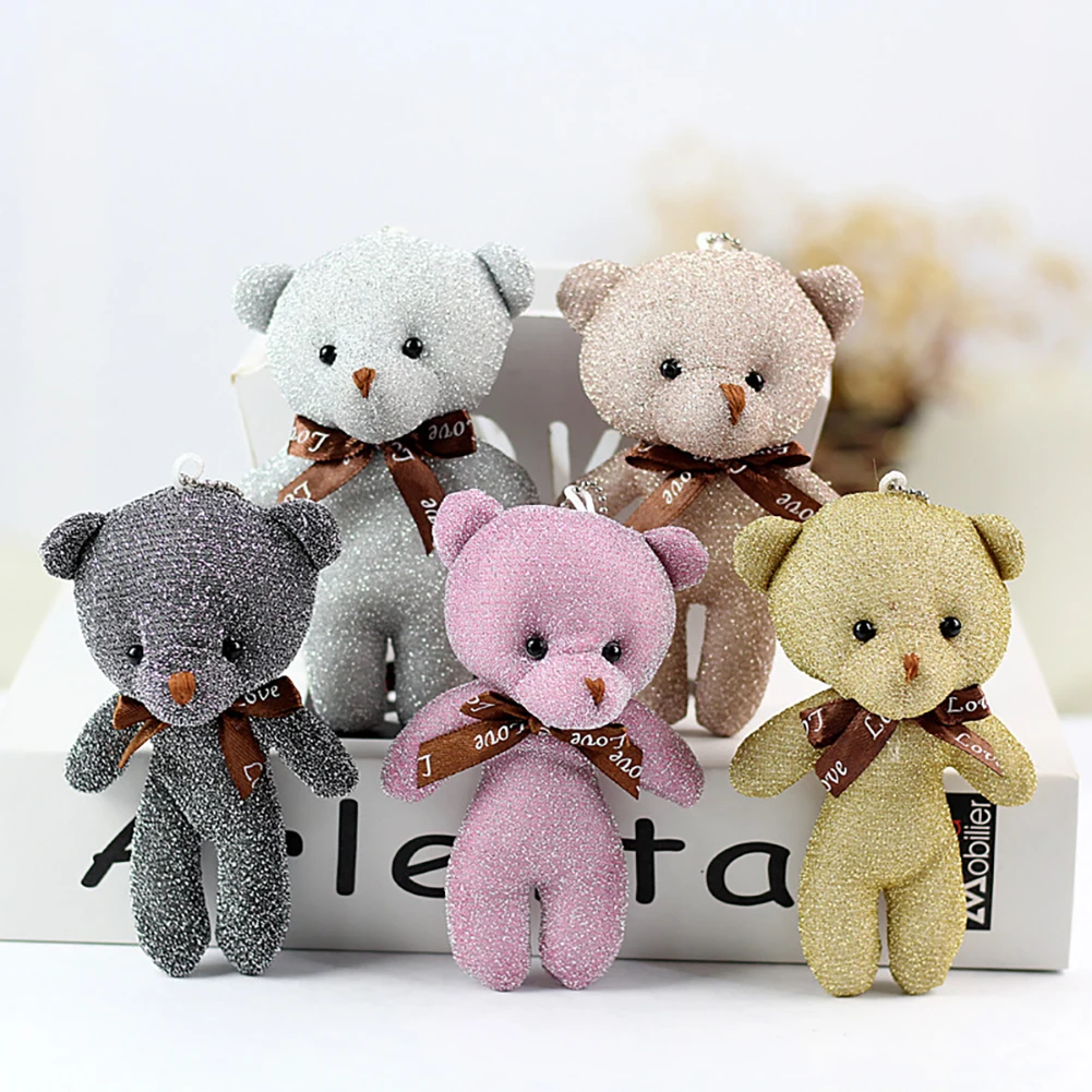 1pc 12CM Teddy Bear Plush Toy with Ribbon Bow Siamese Bears Toys Key Chain Pendant Gifts for Children Kids Toy Wedding Gifts