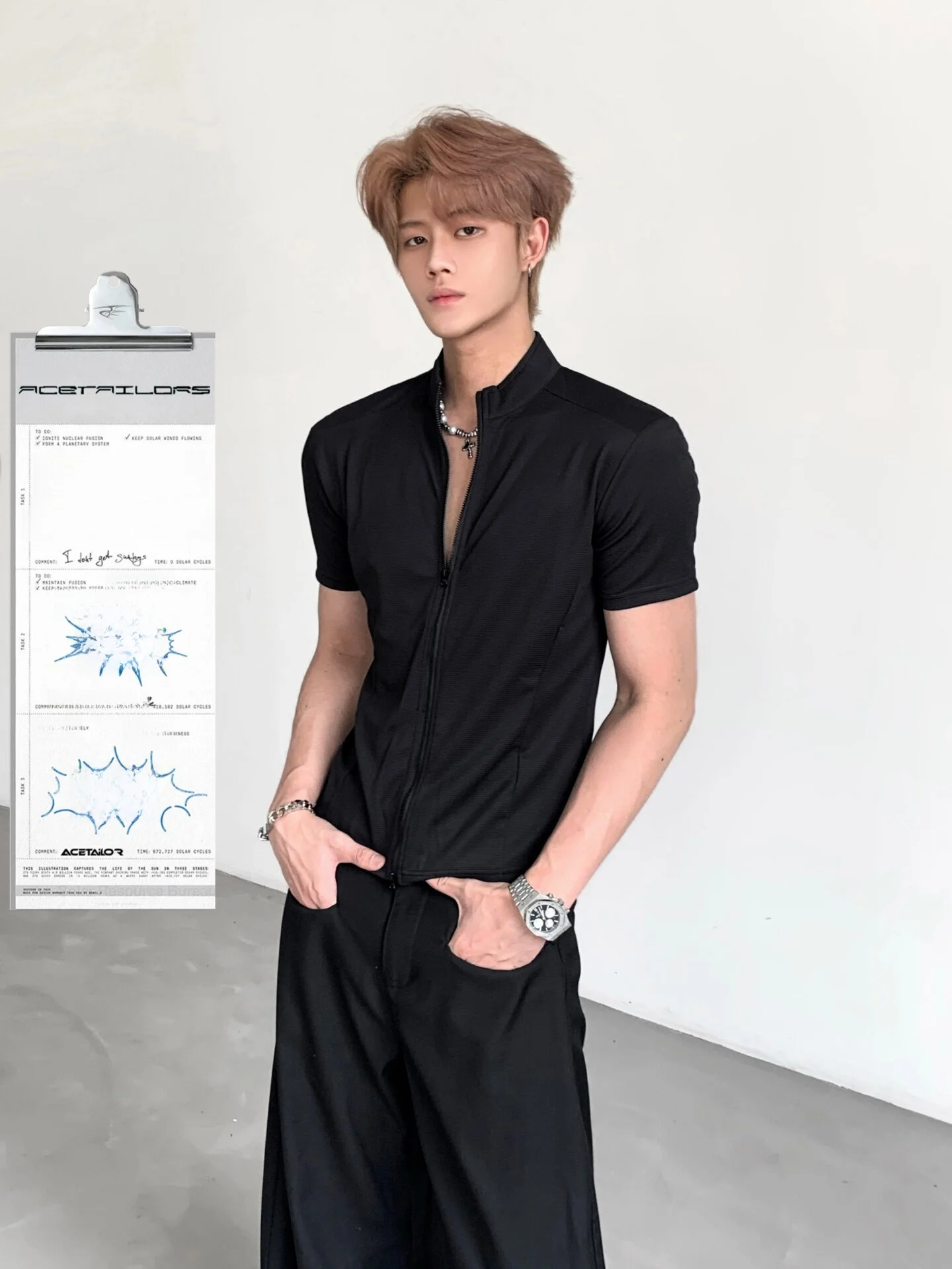 Ace Tailors Minimalist Style Zipper Functional Fitness Short Sleeve T-Shirt Men's Advanced Casual Slim Fit Top Breathable Swe...
