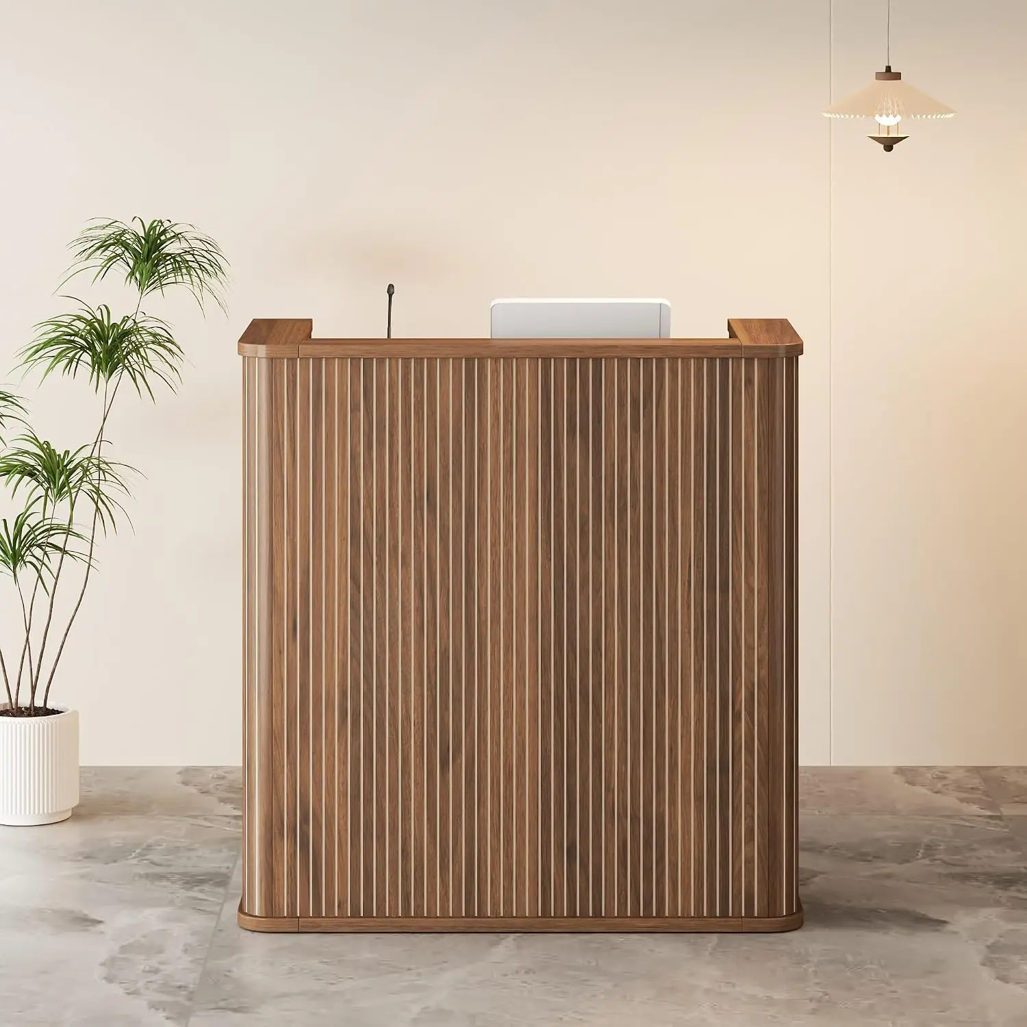 42.1 Inches Reception Desk,Fluted Round Corner Modern Reception Table,Front Counter Table,for Salons, Offices, Customized