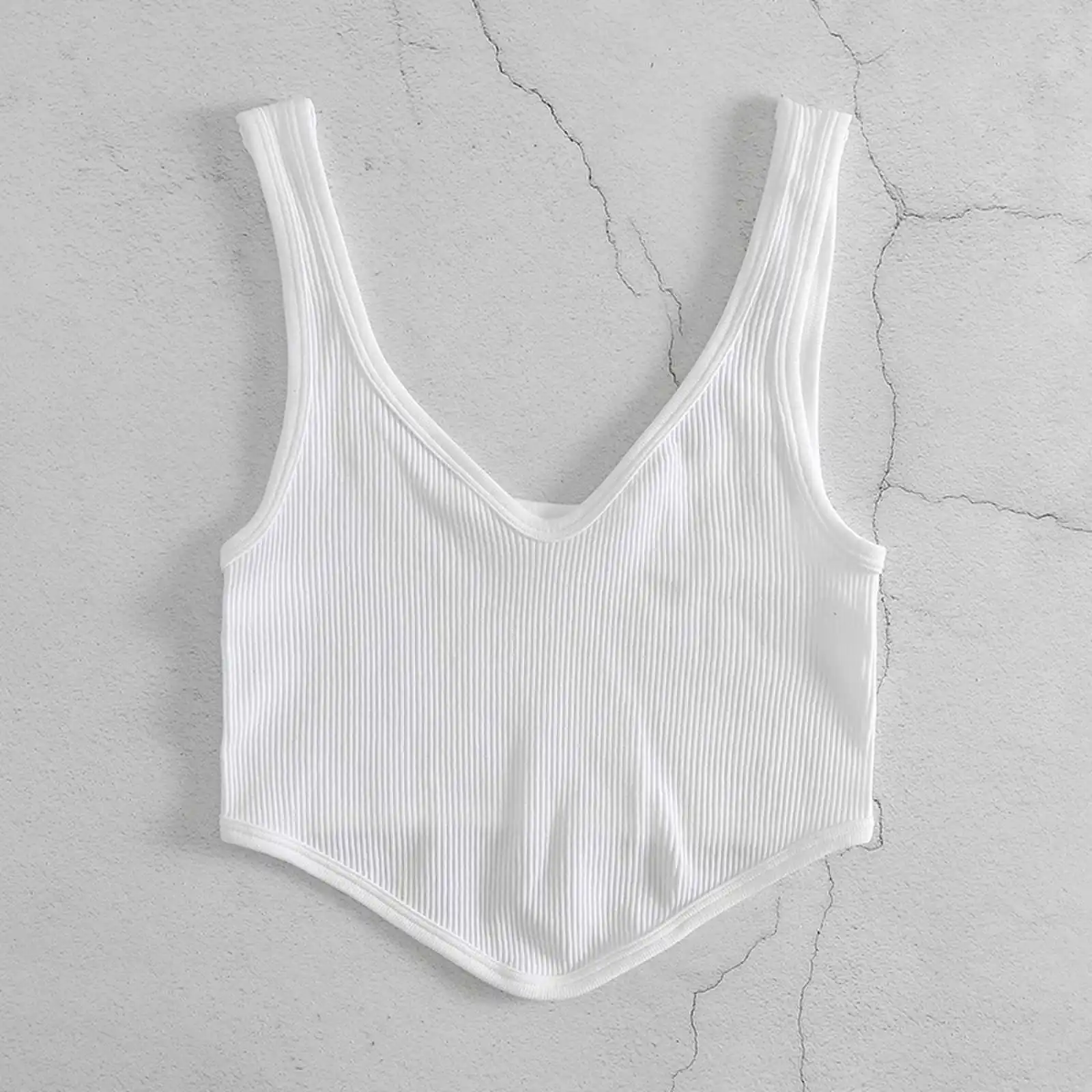 Harajuku Basic Crop Tops Rib Knit Crop Tops Women Sexy Seamless Deep V Neck Tank Top Fashion Bra Sleeveless Backless Sports Vest