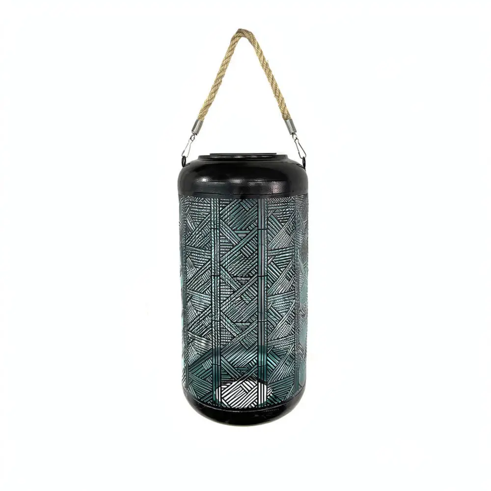 Outdoor Solar Iron Art Light Blue Hollow Out Pattern Lamp Garden Lawn Decorative Lighting Waterproof Yard Path Lantern