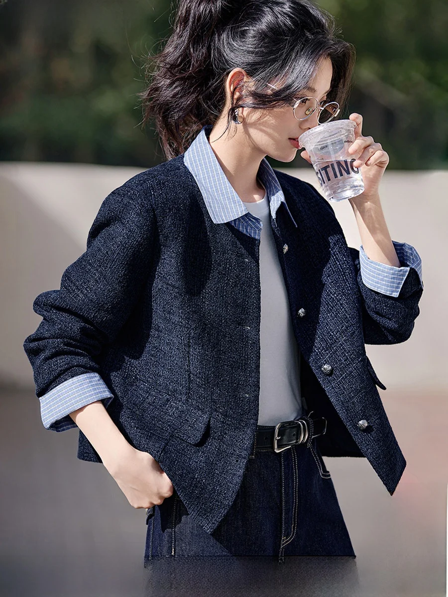 

Mehan mei Commute Outerwear Ele Layering Fraance Sle Practical Fake Two-Piece Premium Polyester Women's Coat