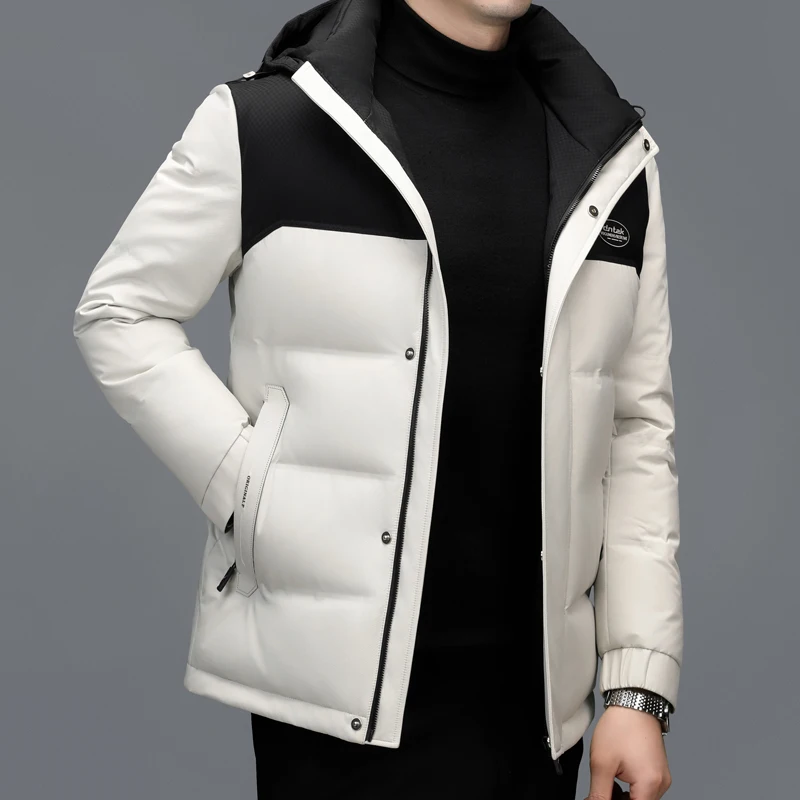 YX-2608 Men\'s Thick Short Down Jacket Winter New Detachable Hat White Duck Down Warm Casual Fashion Jacket Hooded Coat