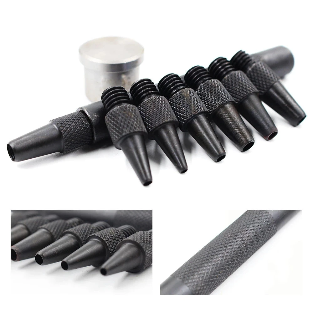 7in 1 set Replace Leathcarft Handy Tools Steel Mini Punch Set 7 Sizes Changeable Tube Black Belt DIY