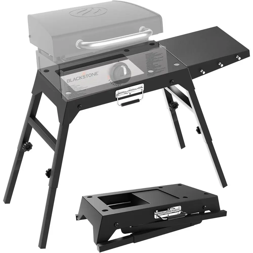 

oldable Griddle Stand or 17 & 22 Inch - Heavy-Duty Outdoor Grill Table with Adjustable Legs, Side Shel, Utensil Hooks - Portable