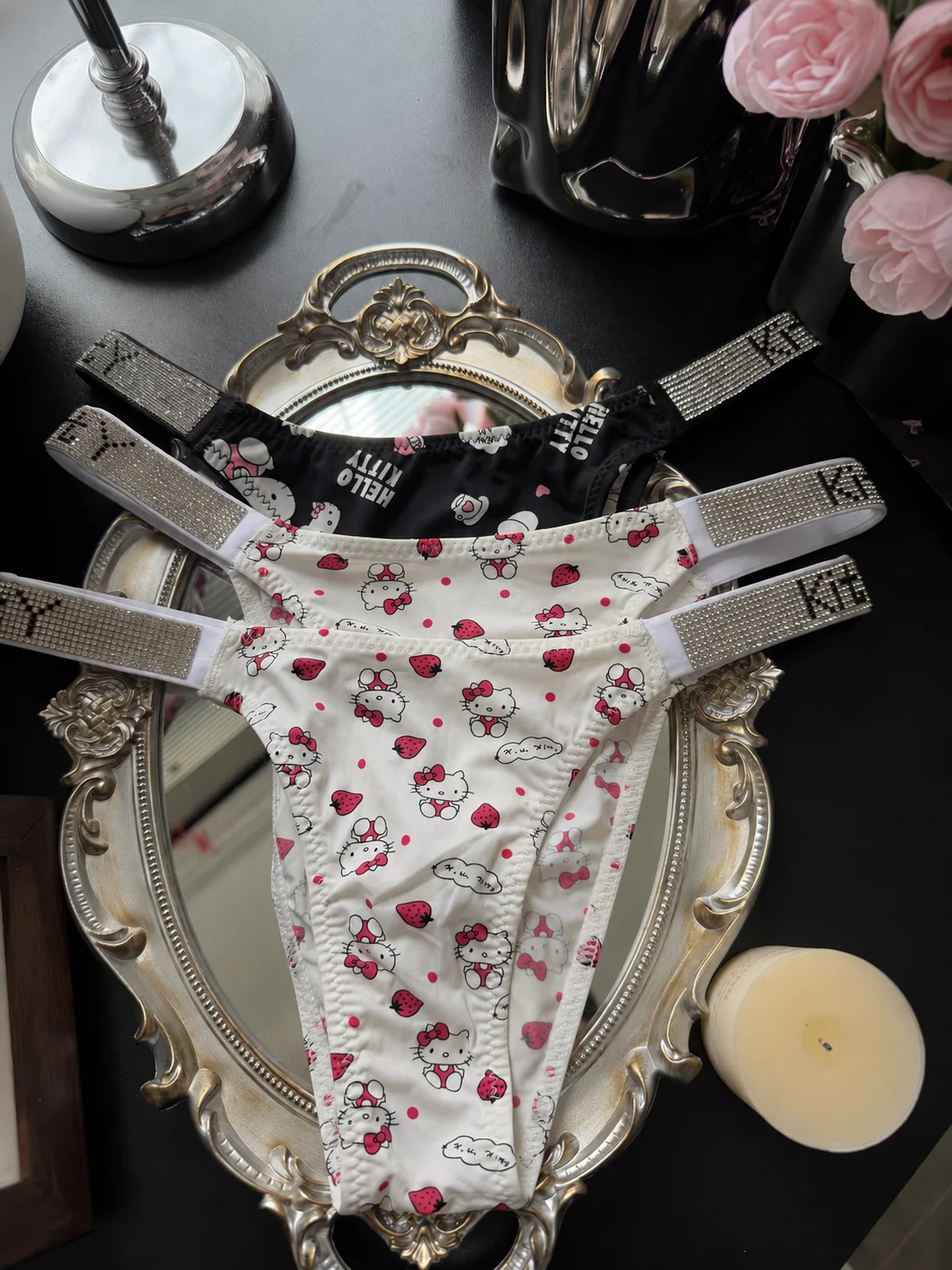 Sanrio HelloKitty Rhinestone BlingBling Strap Low Rise Sexy Triangle Panties Summer Thin Breathable Cotton Hot Girl Intimate Wea - view 5