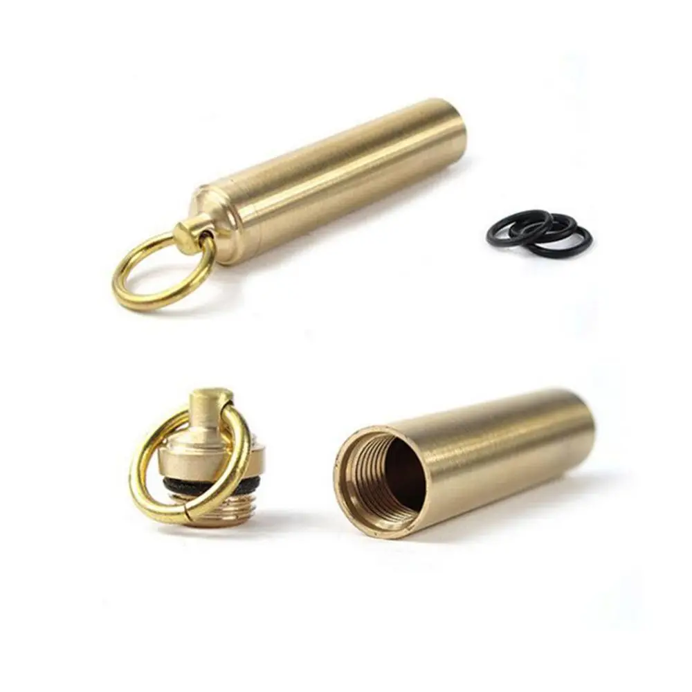 

Hot Sale Mini Portable Container Waterproof Brass Holder Capsule Outdoor Pill Medicine Bottle