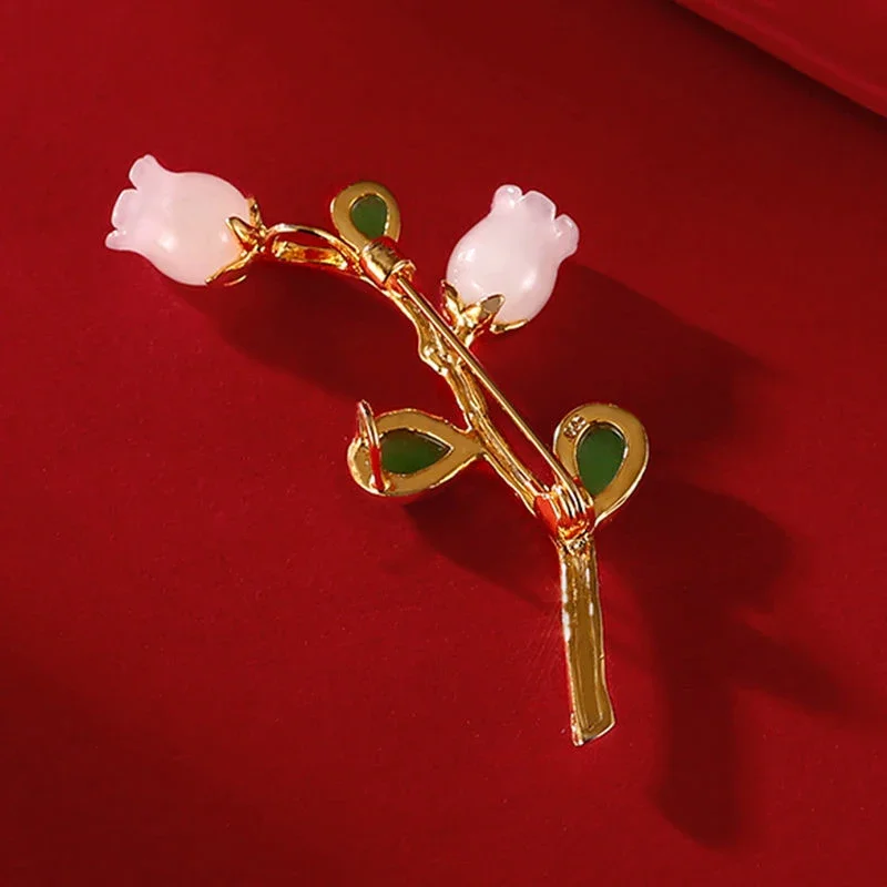بروش العقيق الأخضر من اليشم الهيتي الطبيعي ، على الطراز الصيني ، شيونغسام طازج ، إكسسوارات زهور الصدر ، وردي ، تصميم ملهم #4