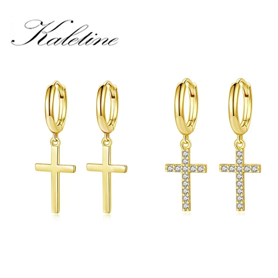 KALETINE Cross Zircon Pendant Hoop Earring Simple 925 Sterling Silver Personality Ear Jewelry For Women Men Couple Gifts