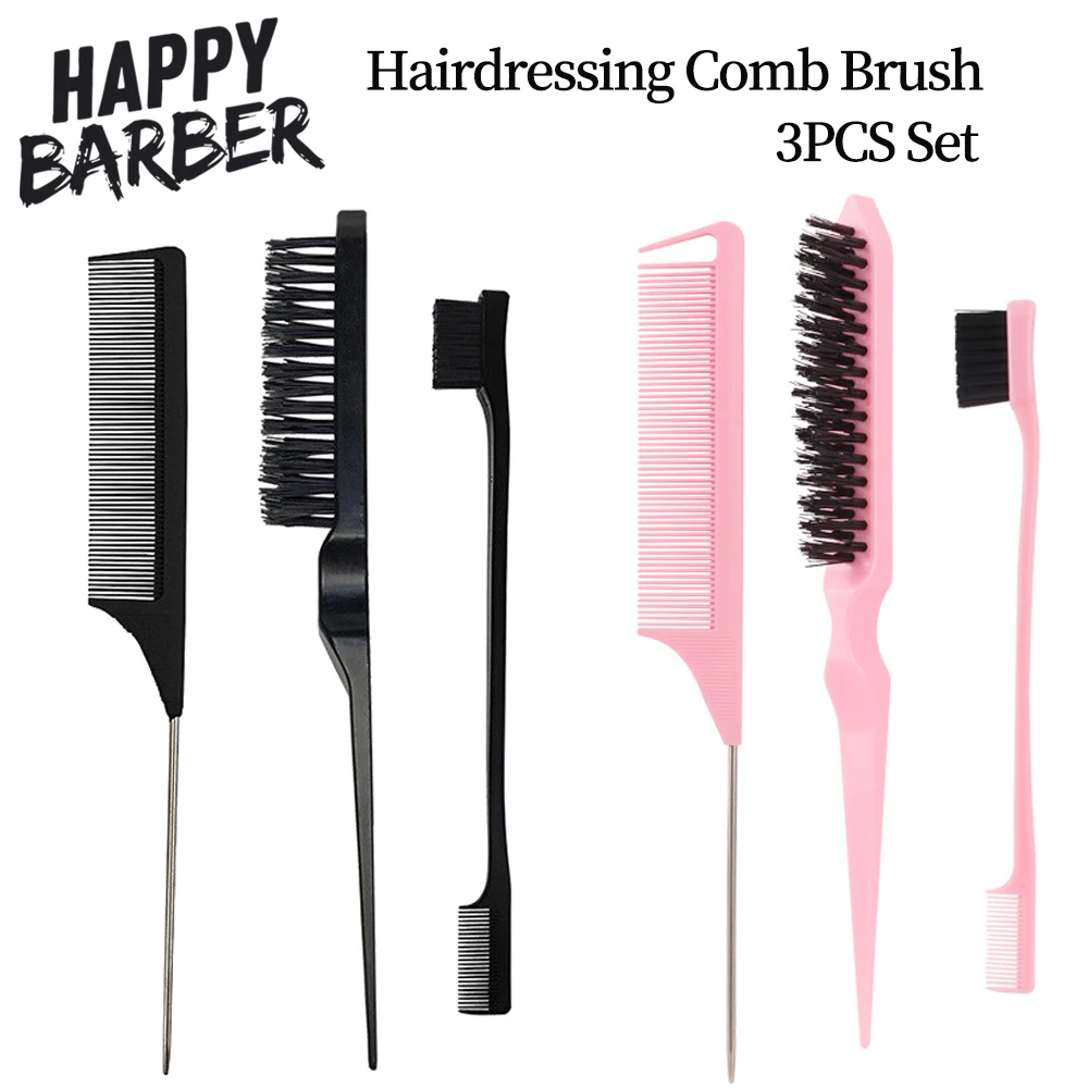 

3PCS Set Hair Styling Comb Includes Pointed Tail Hair Comb 3-Row Teasing Brush Double Sided Edge Control Hair Comb Eyebrow Brush