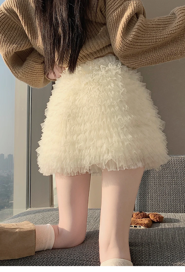 Unique Mesh Paneled Mini Skirt High-Waist Spring Summer Layered Tulle Skirts for Women, Chic & Boutique Style For All Seasons