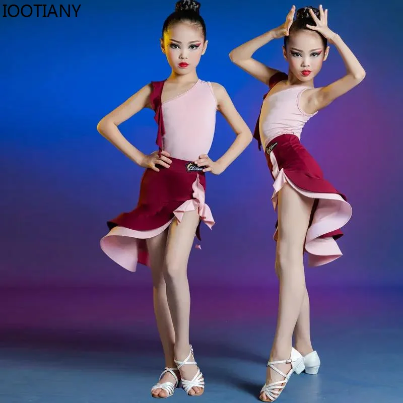 

New Children's Latin Dance Competition Practice Dancewear Summer Girls Latin Dance Dress Ballroom Professional Practice Costumes