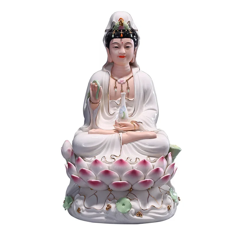 Ceramic lotus Guanyin Buddha statue is dedicated to Nanhai Guanyin Bodhisattva home white porcelain painting