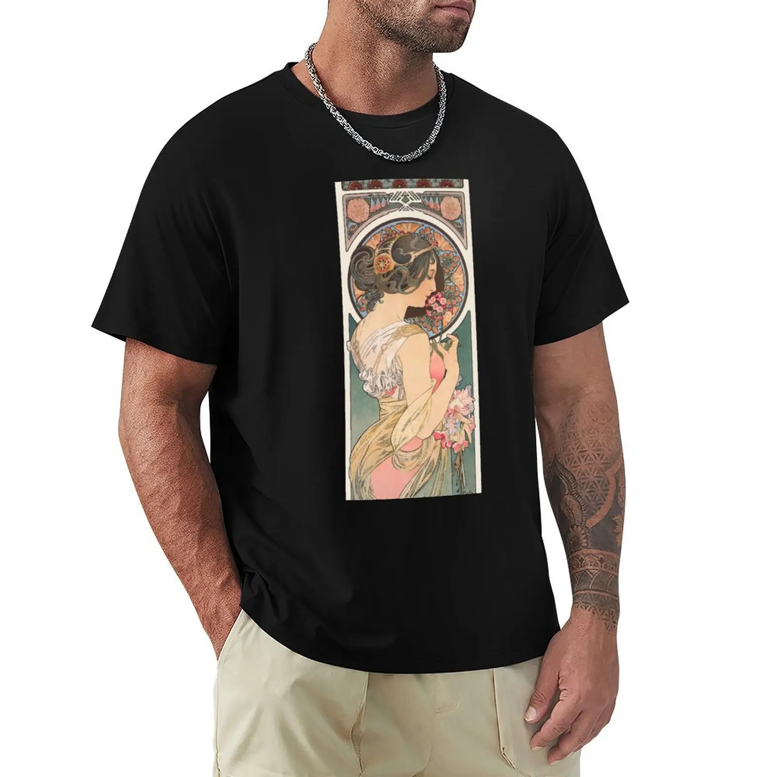Primrose (1899) by Alphonse Mucha T-Shirt Long Lasting Casual T-Shirt