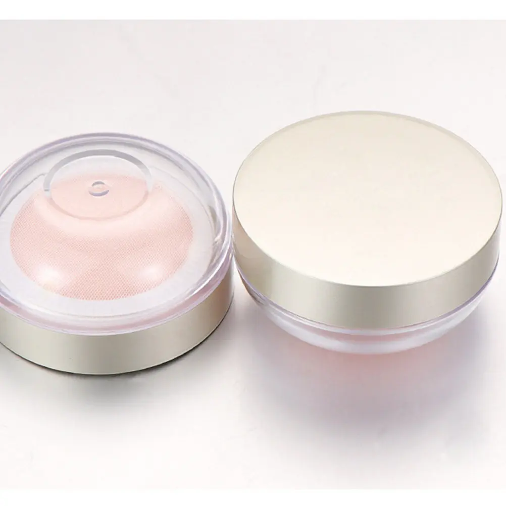 Portable Double Layer Loose Powder Box with Mirror Design Mesh Interlayer Leak Proof Makeup Powder Container for Travel Outdoor