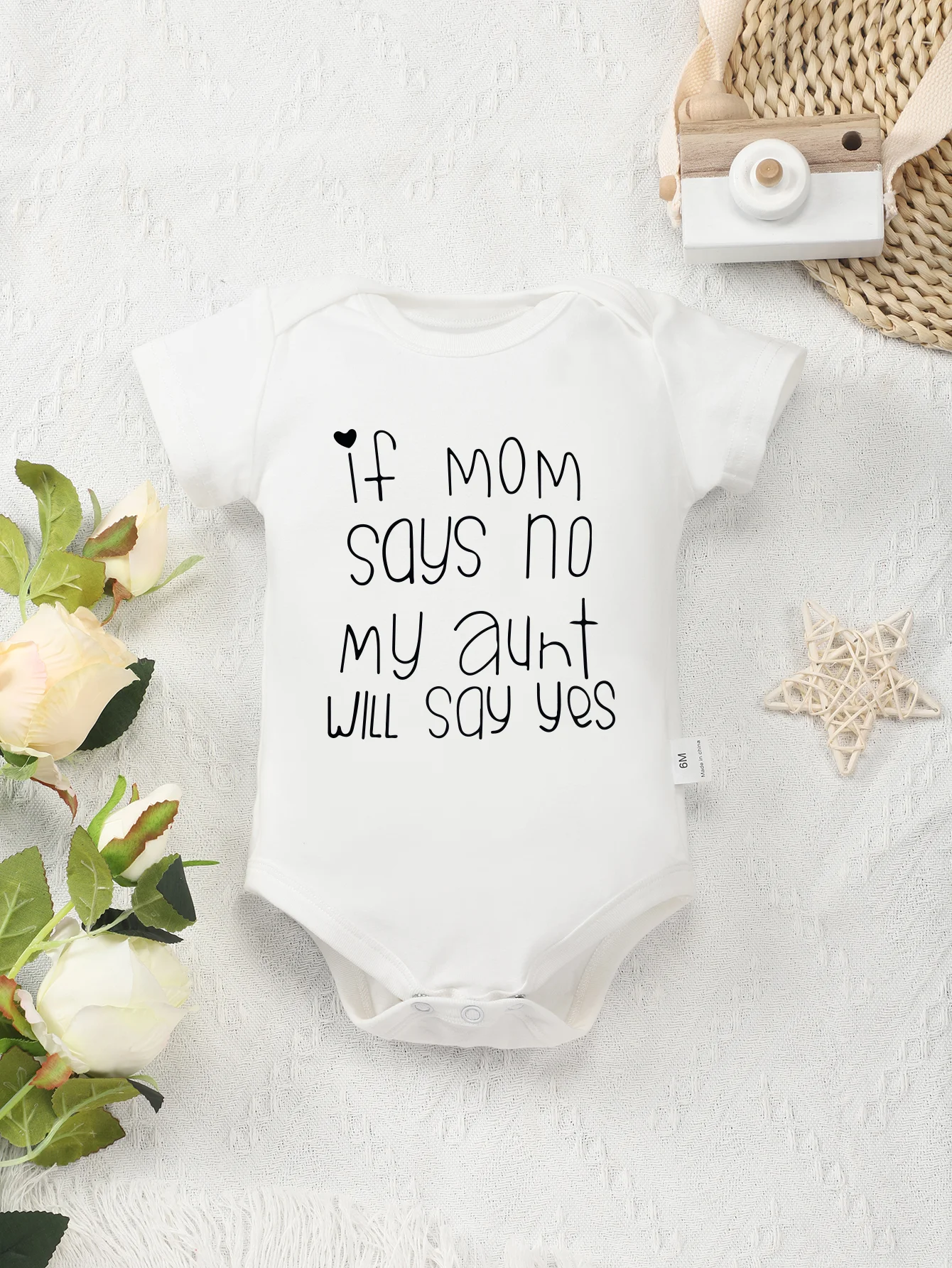 Newborn Toddler Short Sleeve Rompers Baby Boy Girl If Mom Says No My Aunt Will Say Yes Printing Bodysuit Infant Jumpsuit Fashion