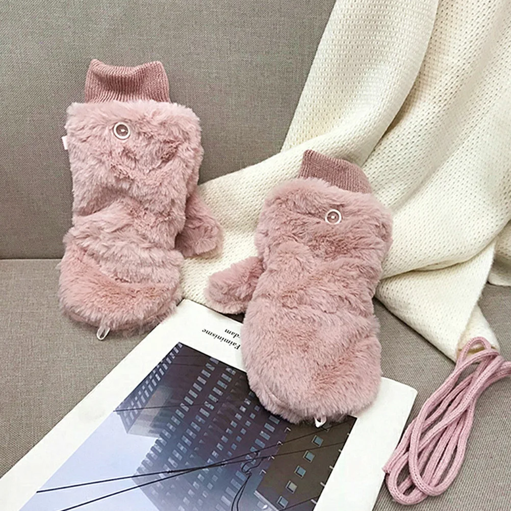 

Windproof Flipping Mittens Warm Fuzz Gloves for Women Cycling Winter Keep Hand Prop Soft Material Fashion Design