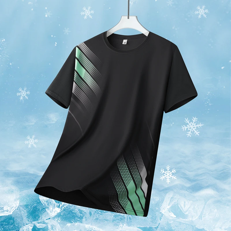 

Мужская футболка для бега, спортивная одежда, с коротким рукавом, свободного кроя, дышащая, для активного отдыха, быстросохнущая, летняя, из ледяного шелка, для пляжа