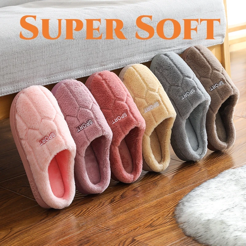 Fluffy Fur Slippers Women Men Warm Closed Toe Cute Plush Cotton Slippers Home Bedroom Slides Soft Comfort Winter Indoor Shoes