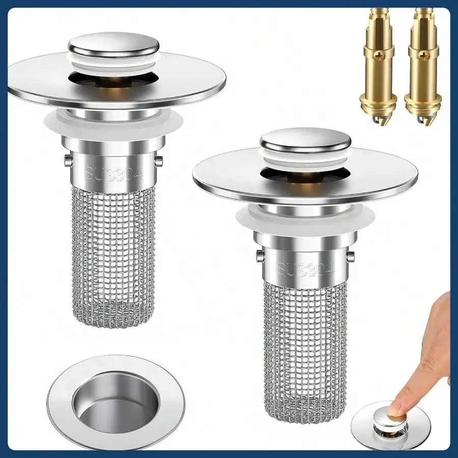 

Набор сливных фильтров для раковины в ванной комнате из 2 предметов: сливной фильтр для раковины в ванной комнате со съемной корзиной для сбора волос из нержавеющей стали