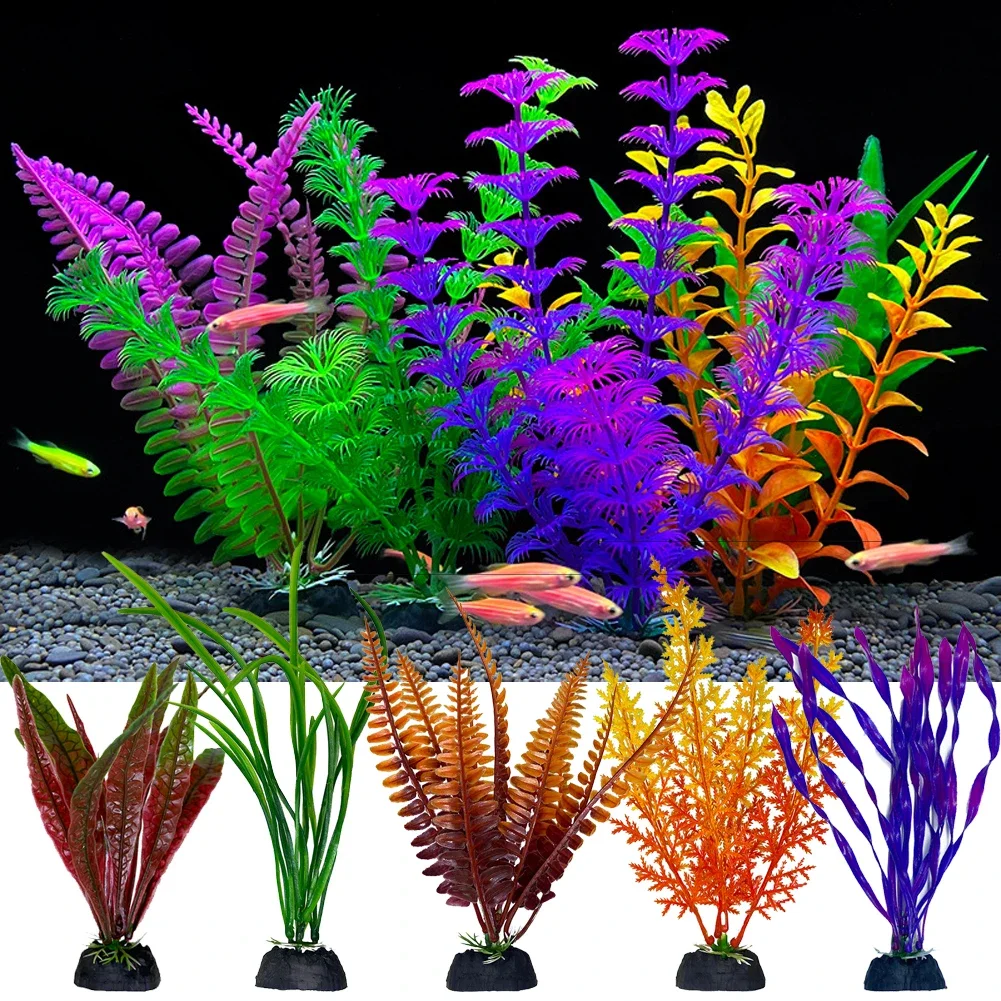 Plantas artificiales subacuáticas para acuario, decoración de algas marinas, verde, púrpura, hierba de agua, decoraciones de visualización para el hogar, 1 ud.