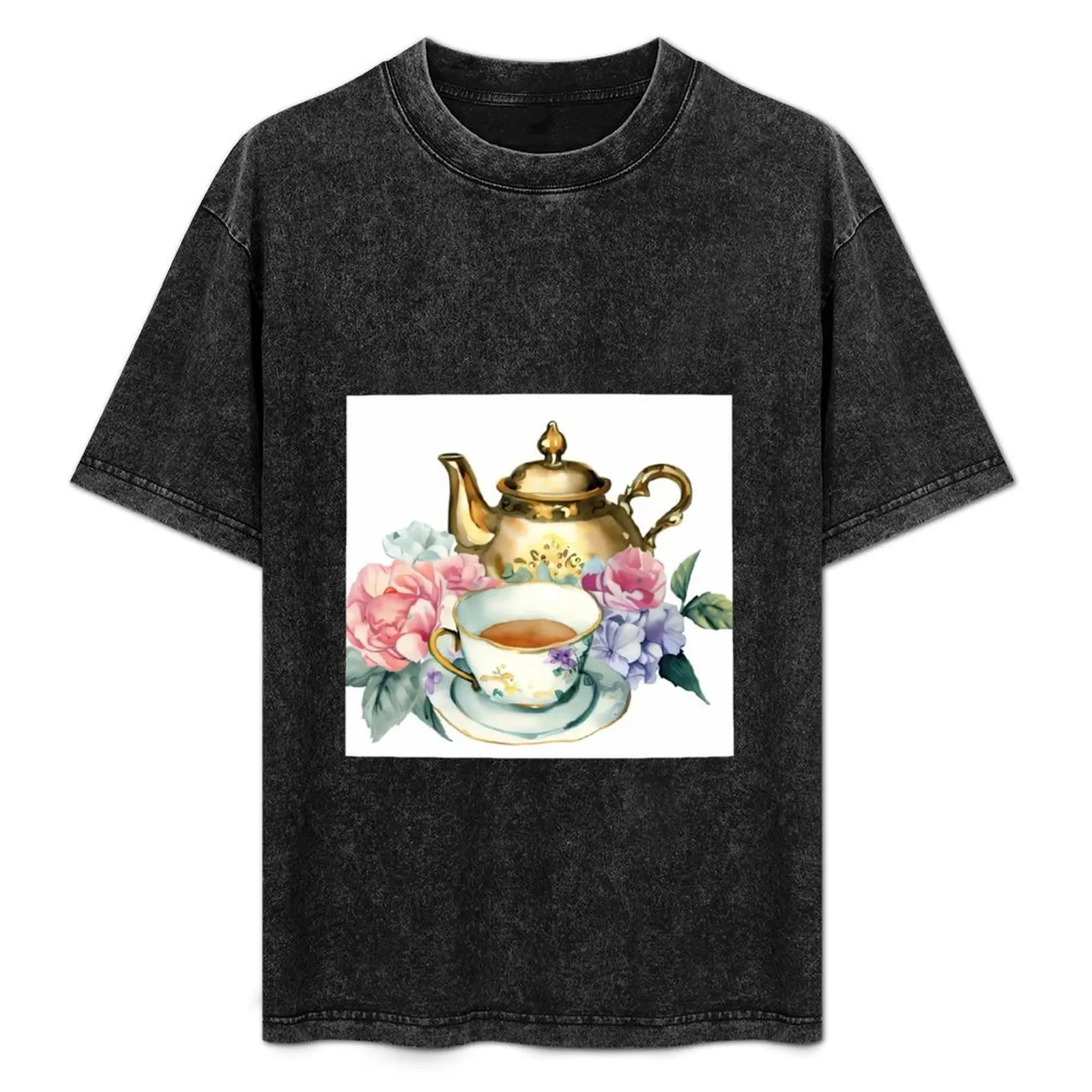 teapot and flower T-Shirt anime customs mens cotton t shirts