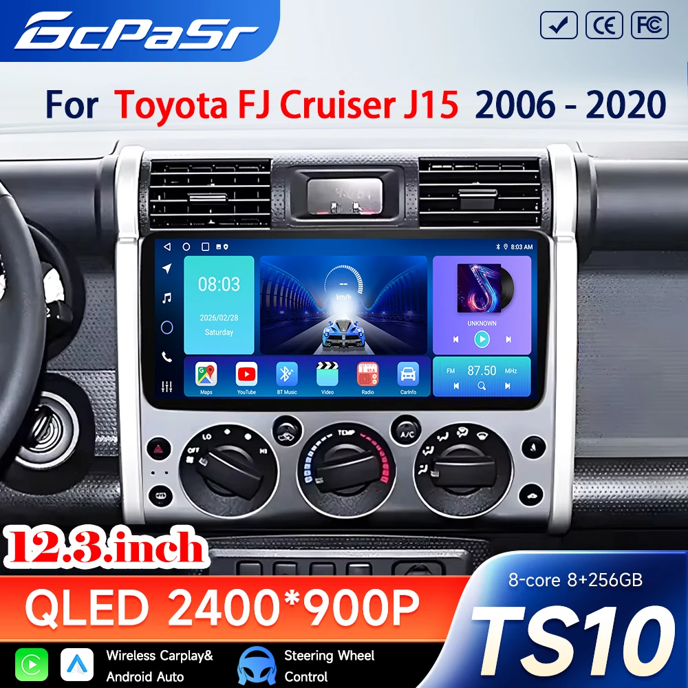 Rádio Automotivo Android 16 de 12,3 Polegadas para Toyota FJ Cruiser J15 2006 - 2020, Sistema Multimídia com GPS, Navegação e Bluetooth.