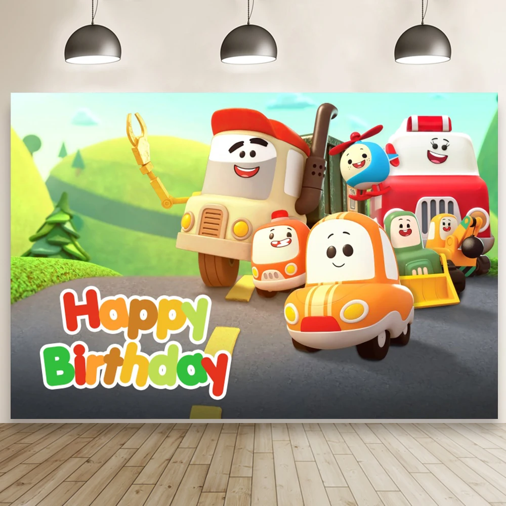 

Cartoon Yellow Auto Rickshaw Backdrop Cory Cars Kids Birthday Party Photo Decor Custom Poster Photography Background Banner