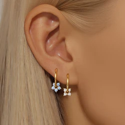 LENNIK 925 Silver Earring Women Golden Fashion Trendy New Opal Lucky Five petal Flower/Love Zircon Dynamic hoop Earrings jewelry