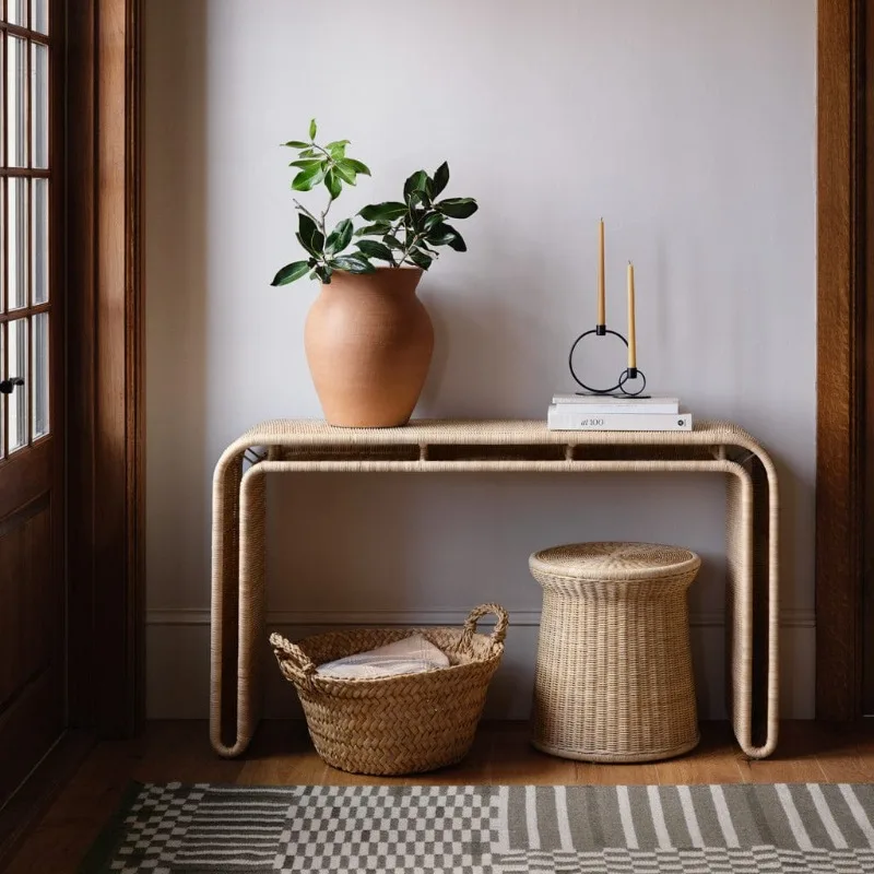Small forest, handmade retro rattan coffee table, homestay home woven round table, simple small apartment side table