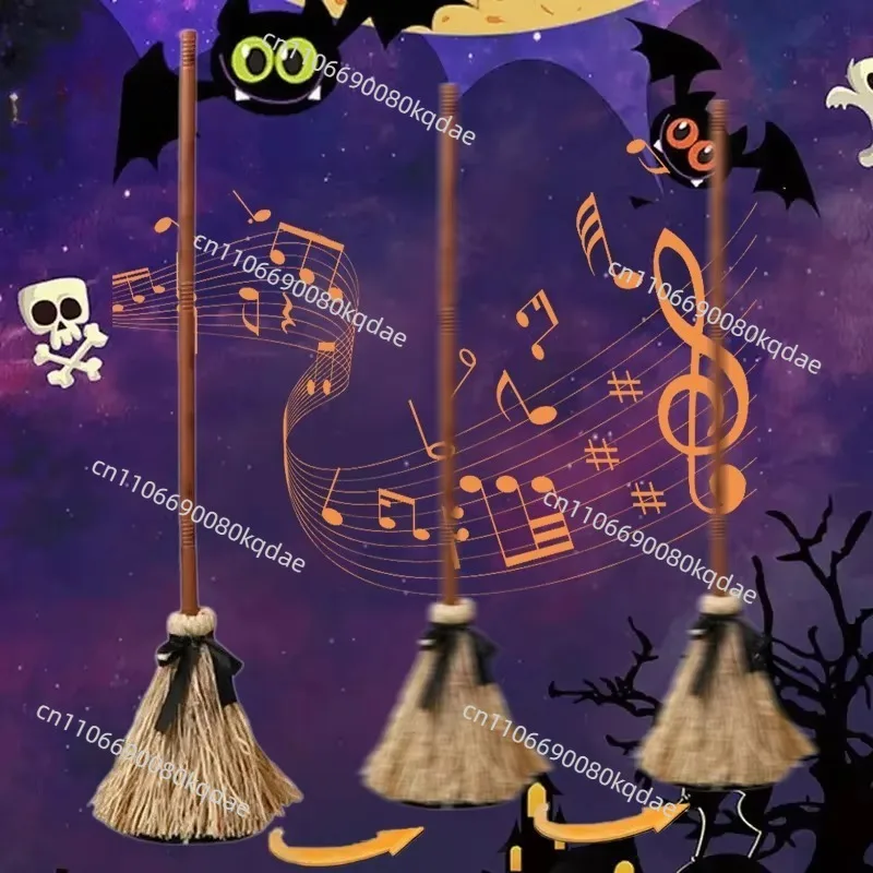 Halloween Floating Dancing Witch Broom With Sounds, Haunted Holiday Atmosphere Floor Decor Prop Without Battery