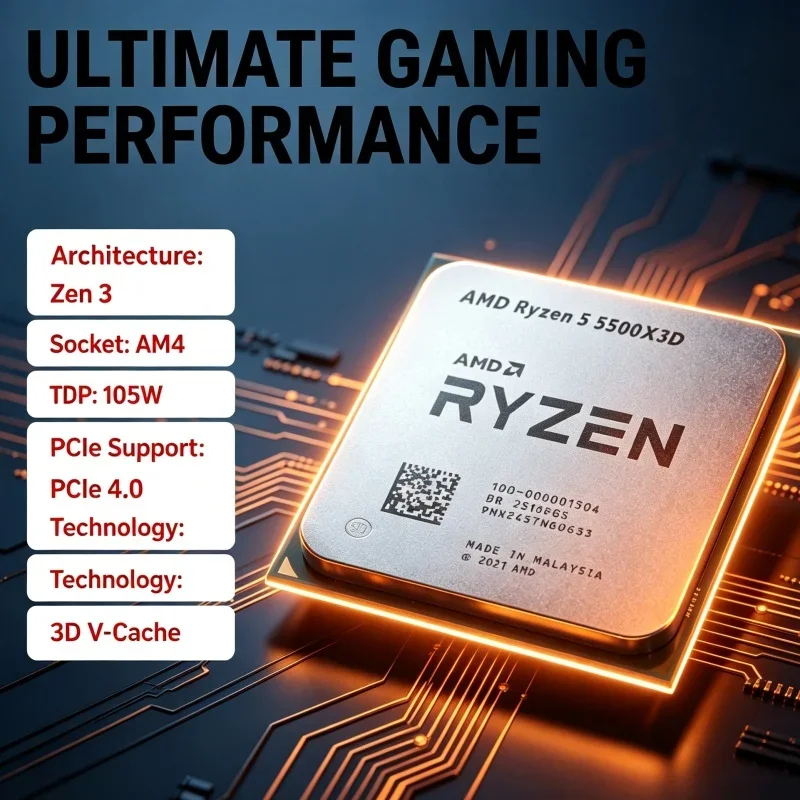AMD Ryzen 5 5500X3D Gaming CPU Processor 6C12T 4.0GHz Boost AM4 Socket 105W