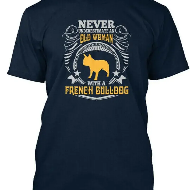 Old Woman With A French Bulldog T S Premium T Shirt Made in USA S 5XL